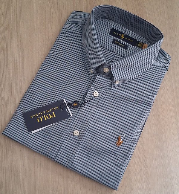 Camisa Ralph Lauren Xadrez Manga Curta Multicolor Verde Listra Preto Logo Colorido