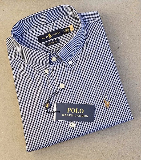 Camisa Ralph Lauren Micro Xadrez Médio Manga Curta Preto Logo Colorido