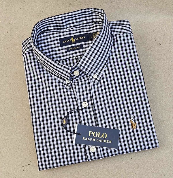 Camisa Ralph Lauren Xadrez Clássico Manga Curta Preto Logo Colorido