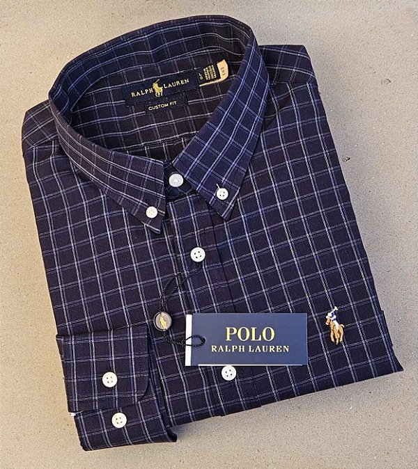 Camisa Ralph Lauren Quadriculada Manga Longa Marinho Quadros Grande Logo Colorido