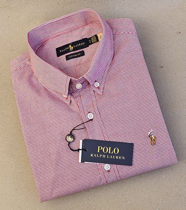 Camisa Ralph Lauren Micro Xadrez Manga Curta Vermelho Logo Colorido
