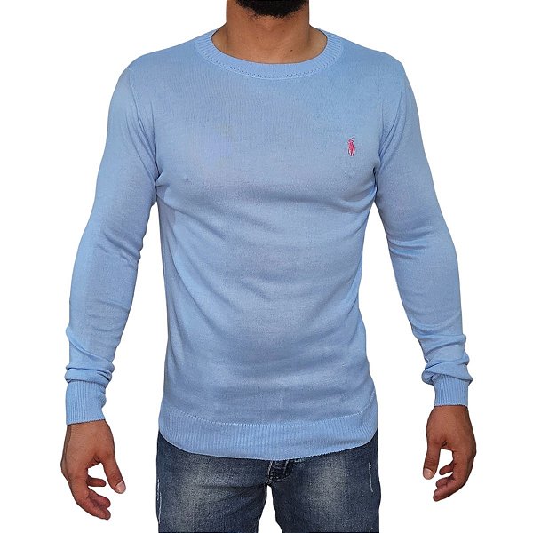 Suéter Ralph Lauren Gola Redonda Azul Claro
