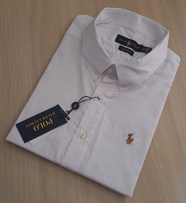 Camisa PRL Lisa Tecido Plano Manga Curta Branco Logo Colorido
