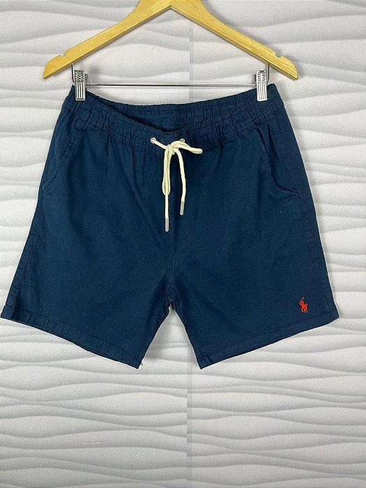 Short Sarja Ralph Lauren Marinho Logo Clássico Vermelho