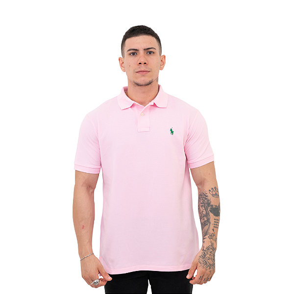 Polo Ralph Lauren Rosa Claro Logo Clássico Verde