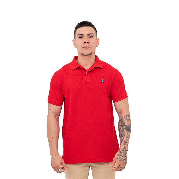 Polo Ralph Lauren Vermelho Logo Clássico Celeste