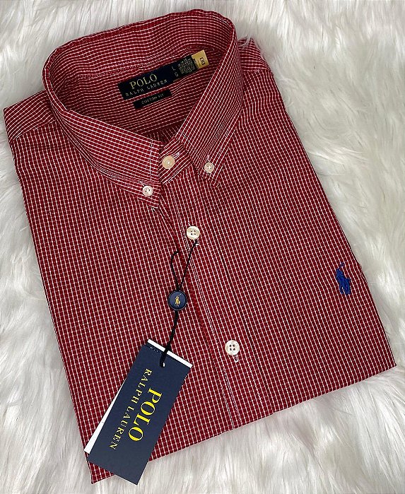Camisa Ralph Lauren Quadriculada Manga Curta Vermelho Logo Clássico Royal