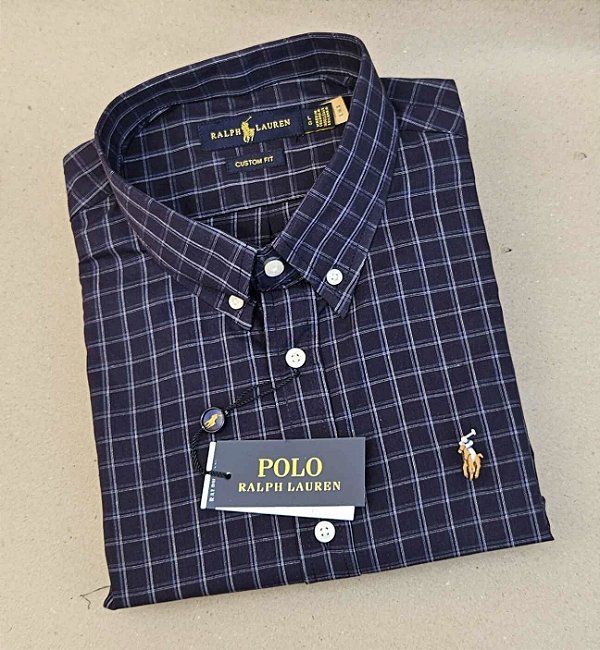 Camisa Ralph Lauren Quadriculada Manga Curta Marinho Quadros Grande Logo Colorido
