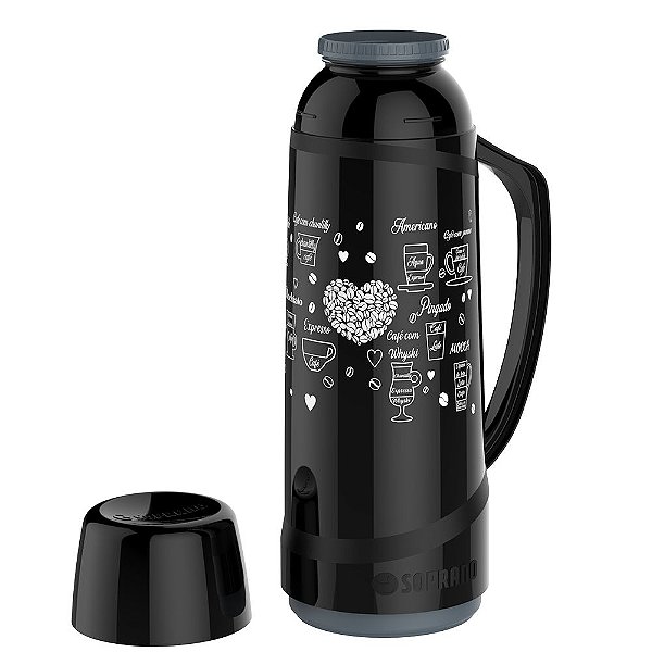GARRAFA TERMICA CRISTAL 1L PRETA DECORADA