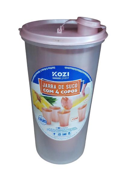 KIT JARRA 1400ML + 4 COPOS 450ML  ROSA PEROLADO