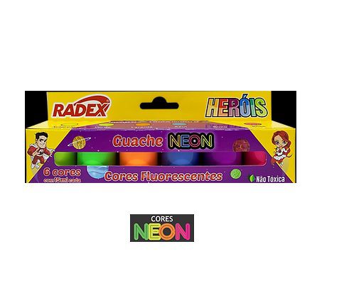 TINTA GUACHE NEON RADEX 06 CORES 15ML RADEX