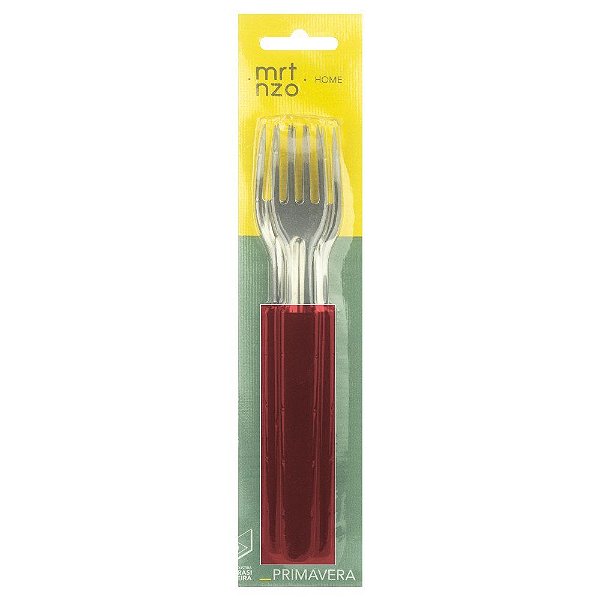 GARFO DE MESA PRIMAVERA INOX VERMELHO 3 PEÇAS