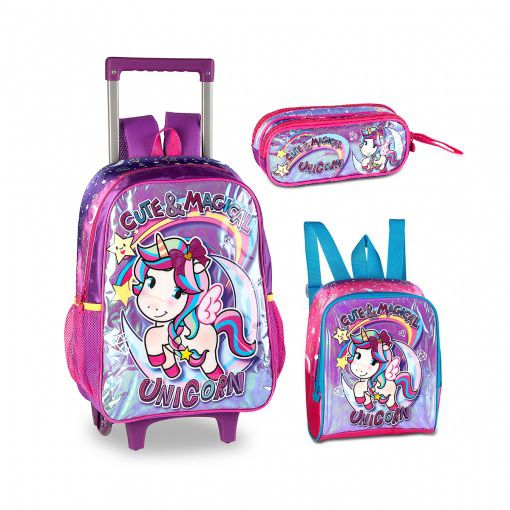 KIT ESCOLAR UNICORNIO MOCHILA ESTOJO LANCHEIRA