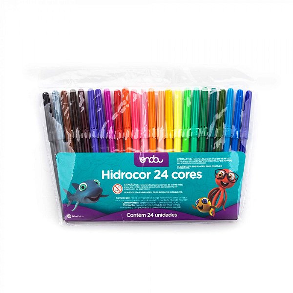 CANETINHA HIDROCOR 24 CORES ESTOJO ONDA