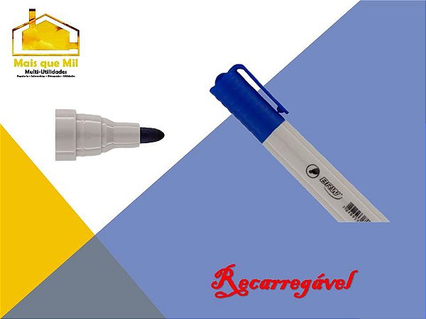 MARCADOR QUADRO BRANCO RECARREGAVEL AZUL BRW