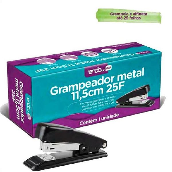 GRAMPEADOR METAL 11,5CM PARA 25 FOLHAS UNIDADE