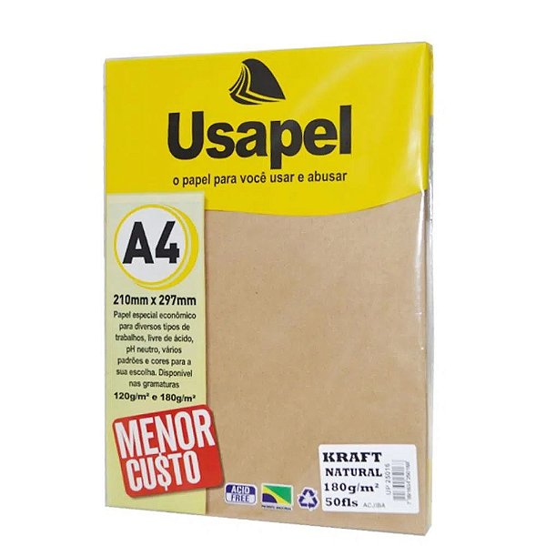 PAPEL KRAFT FOLHA USAPEL KRAFT NATURAL 180G 50fls