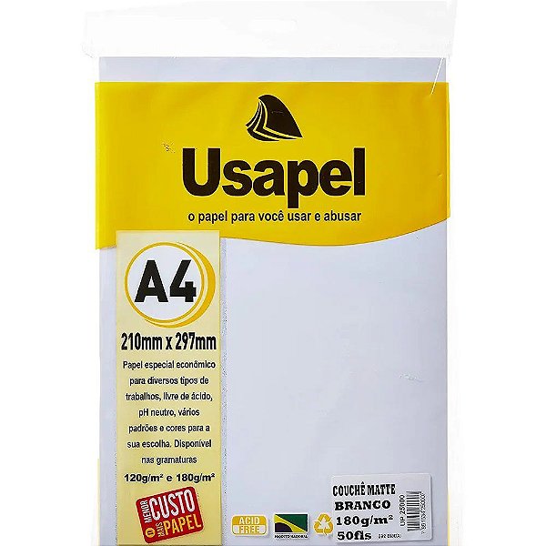 PAPEL VERGE COUCHÊ MATTE BRANCO 180G 50FLS USAPEL