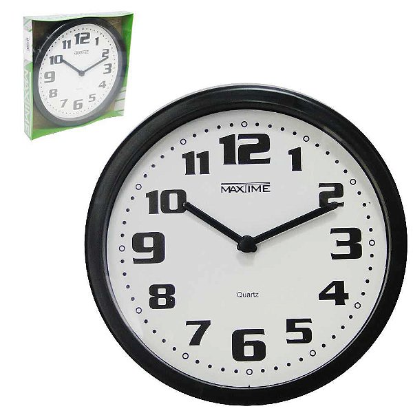 RELOGIO DE PAREDE REDONDO PRETO ARABICO 24CM