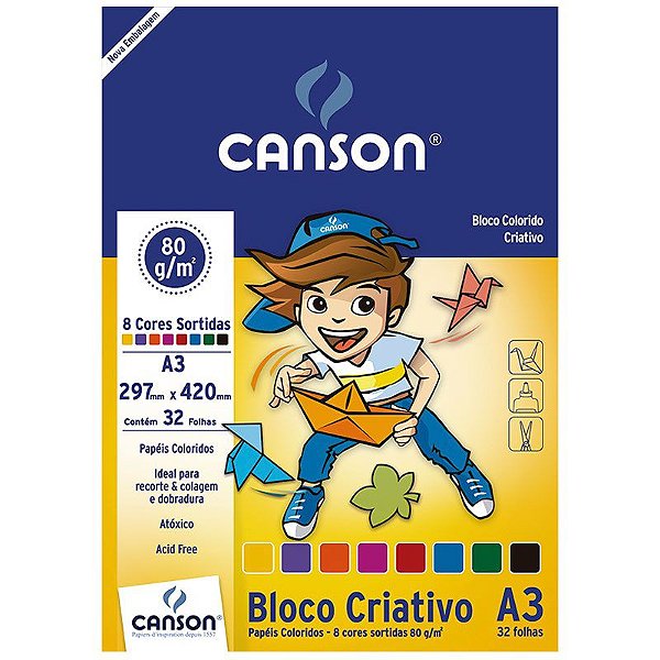 BLOCO COLORIDO INFANTIL 8 CORES 32FLS A3 80GM2
