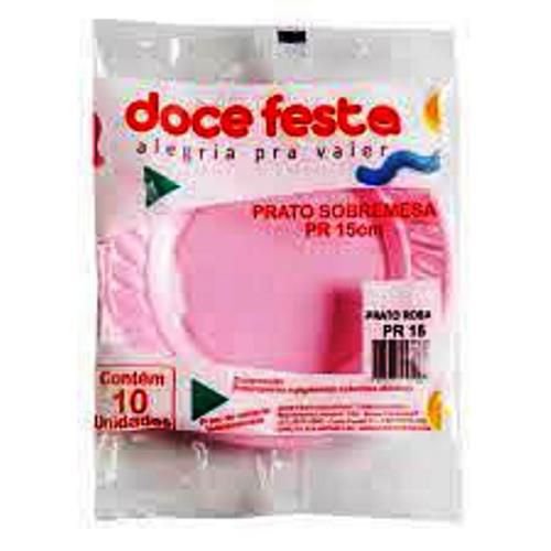 PRATO PLÁSTICO 15CM ROSA 10UN DOCE FESTA