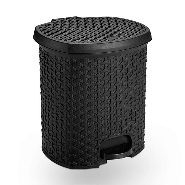 LIXEIRA RATTAN PEDAL 15 LITROS PLASNORTHON PRETO