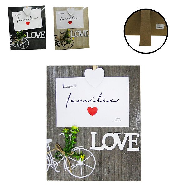 PORTA RETRATO 10X15 DE MADEIRA LOVE/BICICLETA