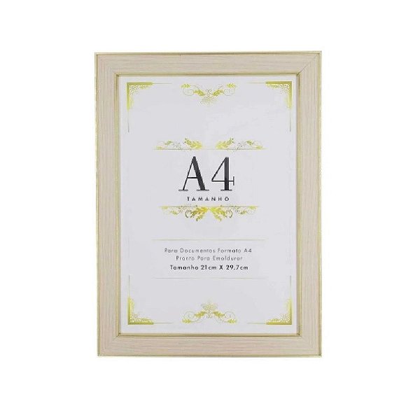 Quadro A4 para Diploma ou Certificado com Moldura Plástica e Filete Metalizado 29,7x21cm