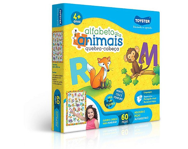 QUEBRA CABEÇA QUADRAO 60 PC ALFABETO DOS ANIMAIS