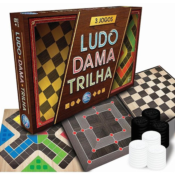 JOGO DE TABULEIRO 3 JOGOS LUDO DAMA E TRILHA UNIDA
