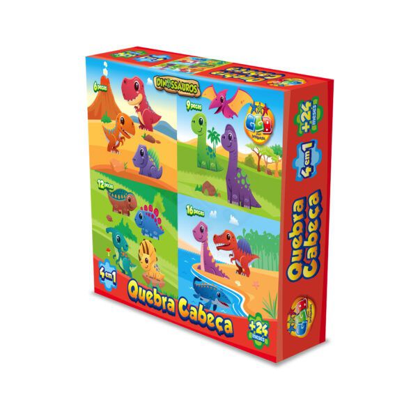 QUEBRA CABEÇA 4 EM 1 - DINOS - 6, 9,12 E 16 PCS GG