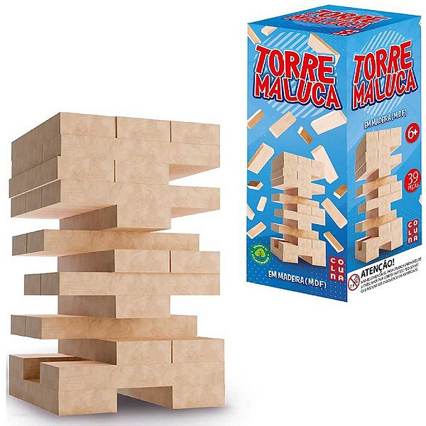 JOGO CAIU PERDEU TORRE MALUCA DE MADEIRA MDF 39PCS