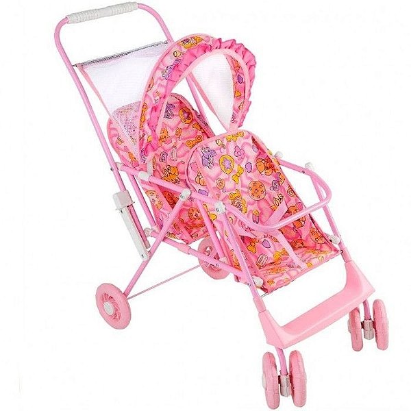 CARRINHO DE BONECA GÊMEOS ROSA MKKIDS