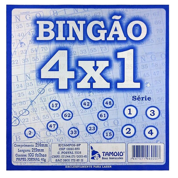 BLOCO PARA BINGO PAPEL SULFITE 50G 4X1 TAMOIO