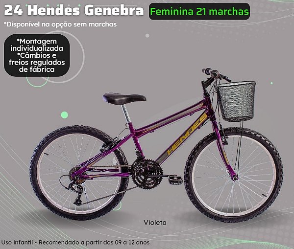 BICICLETA BIKE 24 GENEBRA 21M VIOLETA COM CESTA HE