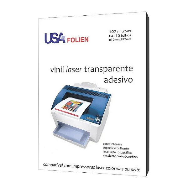 VINIL LASER ADESIVO A4 TRANSPARENTE 127MC 10 FOHAS