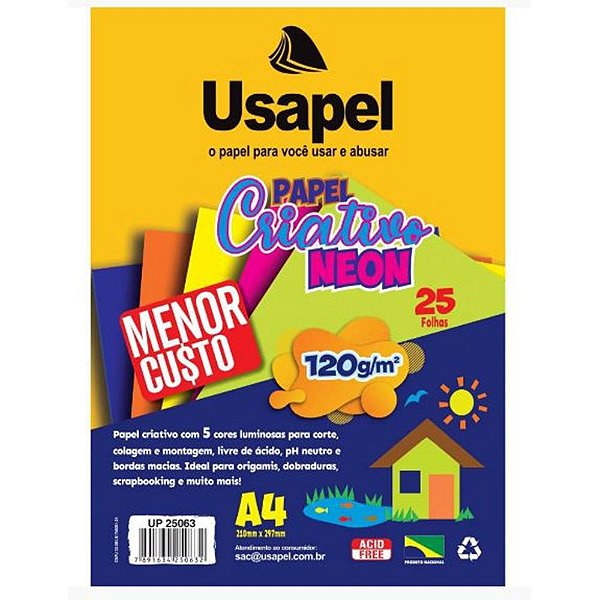 BLOCO EDUCAÇÃO NEON ARTÍSTICA USAPEL 5 CORES A4 12