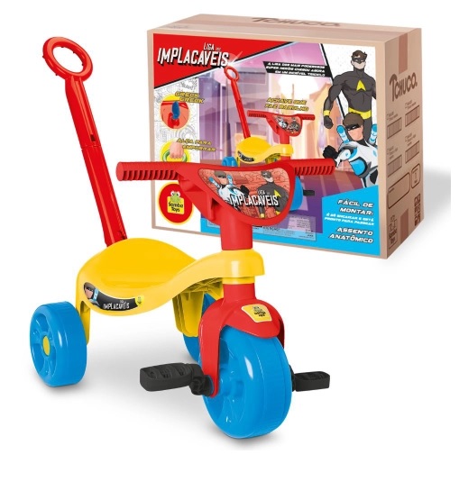 TRICICLO BASICO TCHUCO HEROI COM HASTE SAMBA TOYS