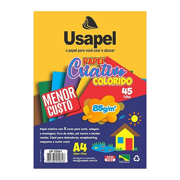 Papel A4 Usapel Papel Criativo, 85g/m², 45 Folhas,