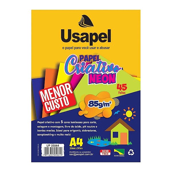 BLOCO USAPEL PAPEL CRIATIVO NEON 5 CORES 85G/M2 21
