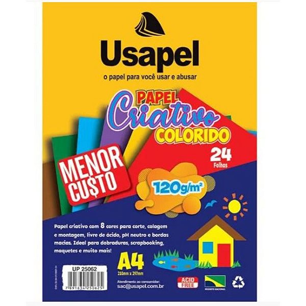 BLOCO EDUCACAO ARTISTICA USAPEL 8 CORES A4 120g