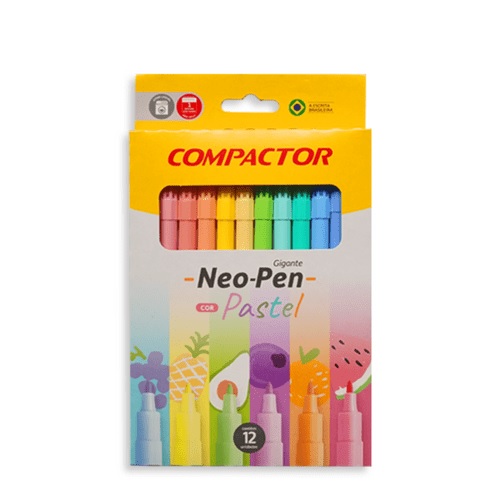 CANETINHA HIDROGRAFICA NEO PEN GIGANTE 12 CORES PASTEIS COMPACTOR