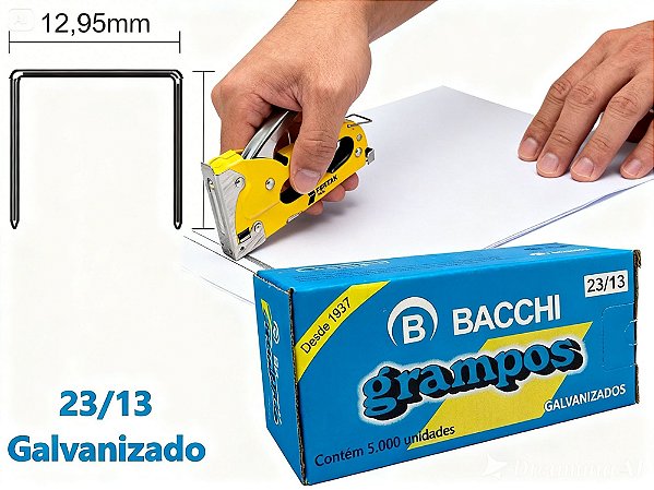 GRAMPO PARA GRAMPEADOR 23/13 GALVANIZADO 5000 GRAMPOS CAIXA 22158 - BACCHI