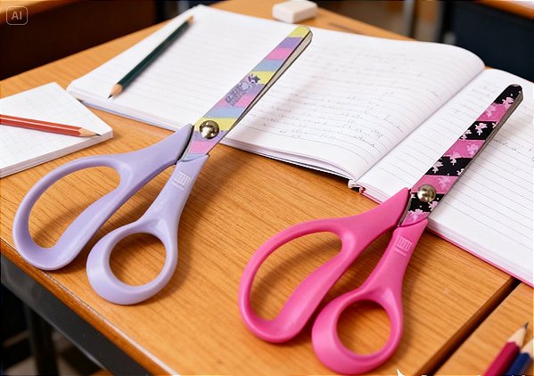 Tesoura Escolar Rebecca Bonbon 6526 Unidade – 13,5cm, Ponta Arredondada, Segura e Estilosa Sortida