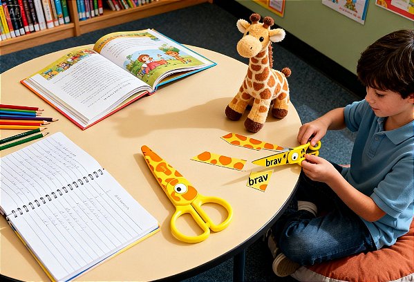 Tesoura Escolar Plástica 13cm Pet Zoo BRW – Segura, Infantil e com Ponta Arredondada