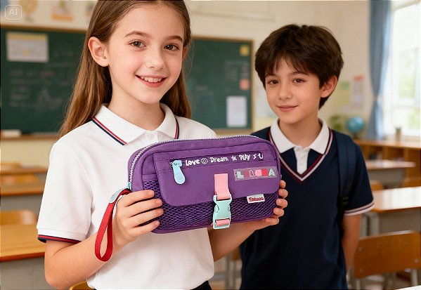 Estojo Escolar Duplo Luluca LU24604 6553 – Organizador Infantil com 2 Zíperes sortido