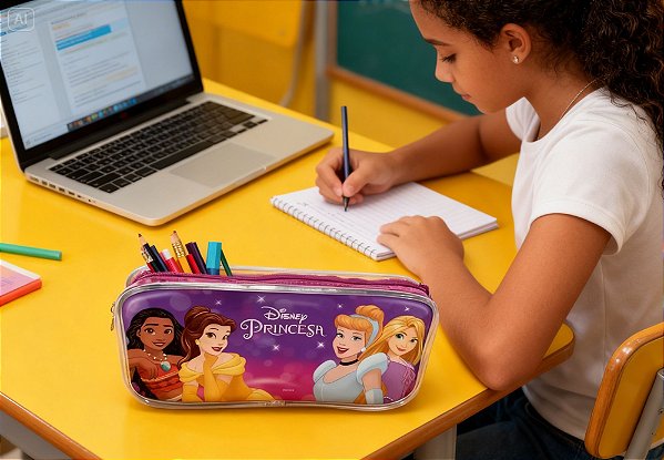 Estojo com Zíper Disney Menina Sortido – Personagens Oficiais | Escolar Infantil