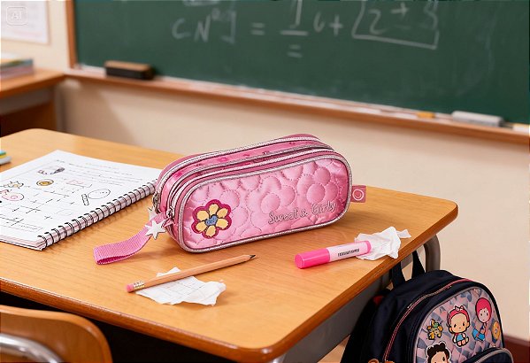 Estojo Duplo Sweet Queen SQ24594F Clio Style – Escolar com 2 Compartimentos e Zíper