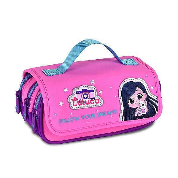 Estojo Triplo Luluca LU27419T Escolar Feminino 3 Zíperes