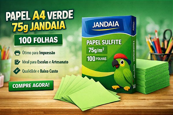 Papel A4 Verde 75g Jandaia 100 Folhas | Impressão e Artes